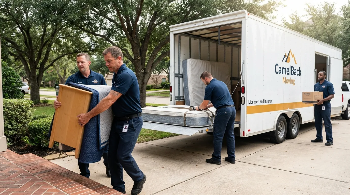 Crew loading residential truck for cross-state move from Hillsboro, KS
