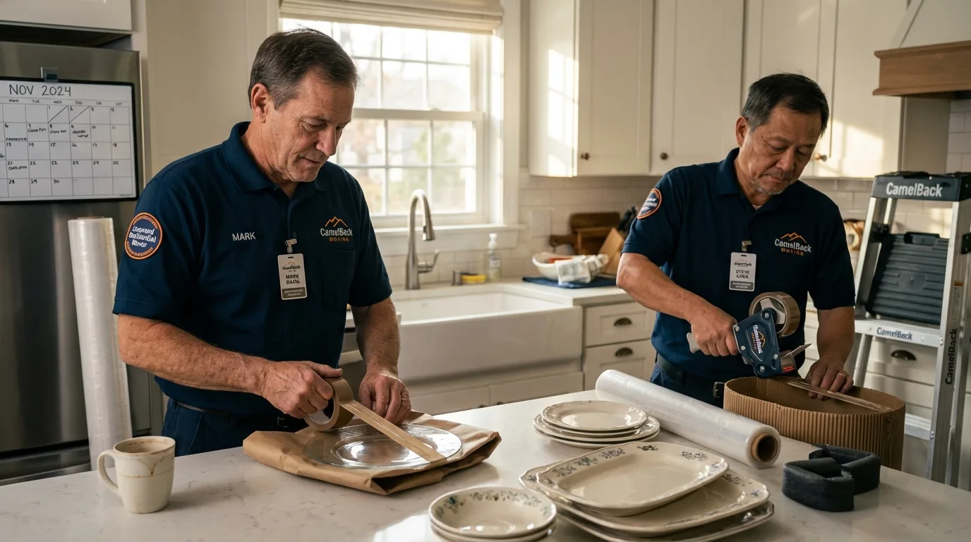Professional crew packing kitchen dishware in Hillsboro, KS